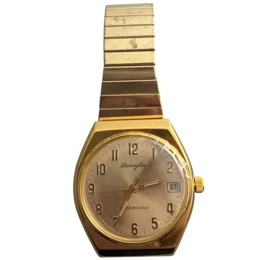 Vintage Lexington Gold‎ Tone Quartz Watch Men's Classic Stretch Band Date